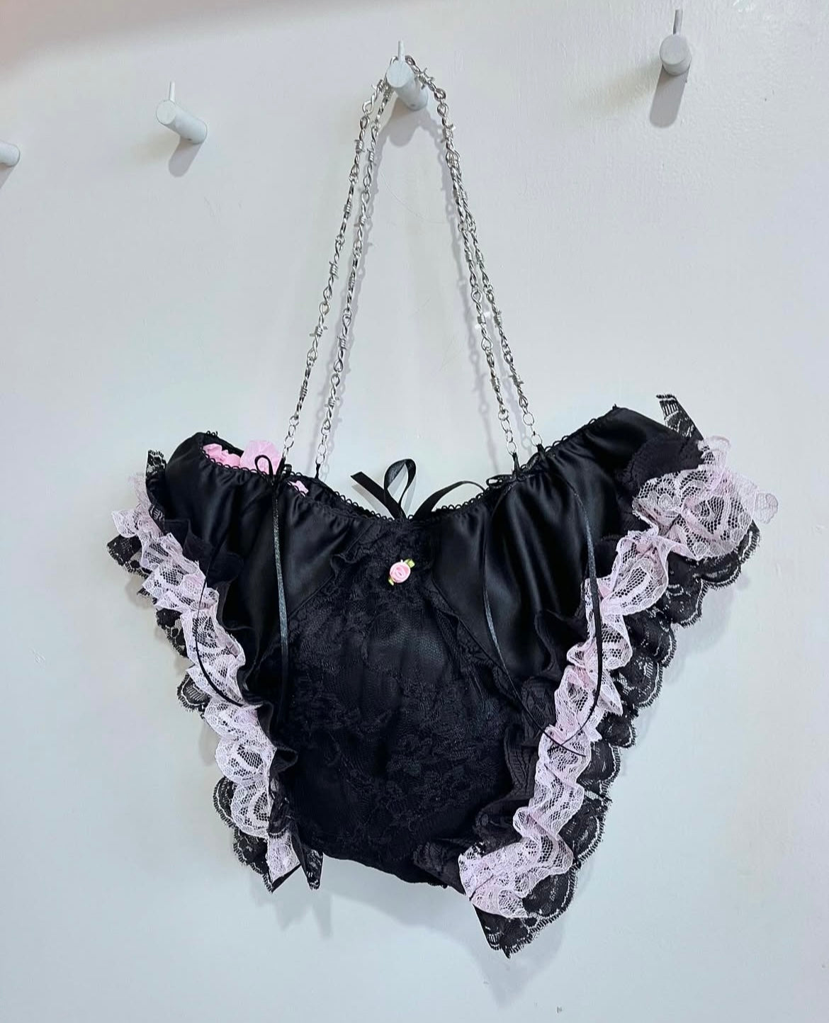 Black and Pink Satin Underwear Handbag