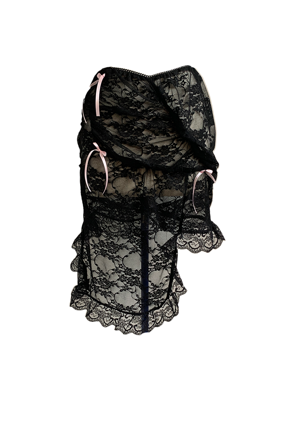 Lace Drape Midi Skirt Black